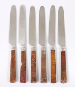 Set of (6) agate-handle knives, Bailey & Kitchen, Philadelphia, circa 1835.