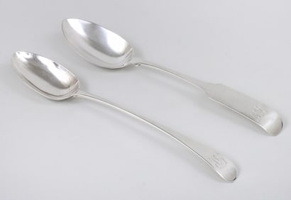 Group of (2) Philadelphia serving spoons: William Seal & Jos. Richardson Jr., circa 1795-1810.