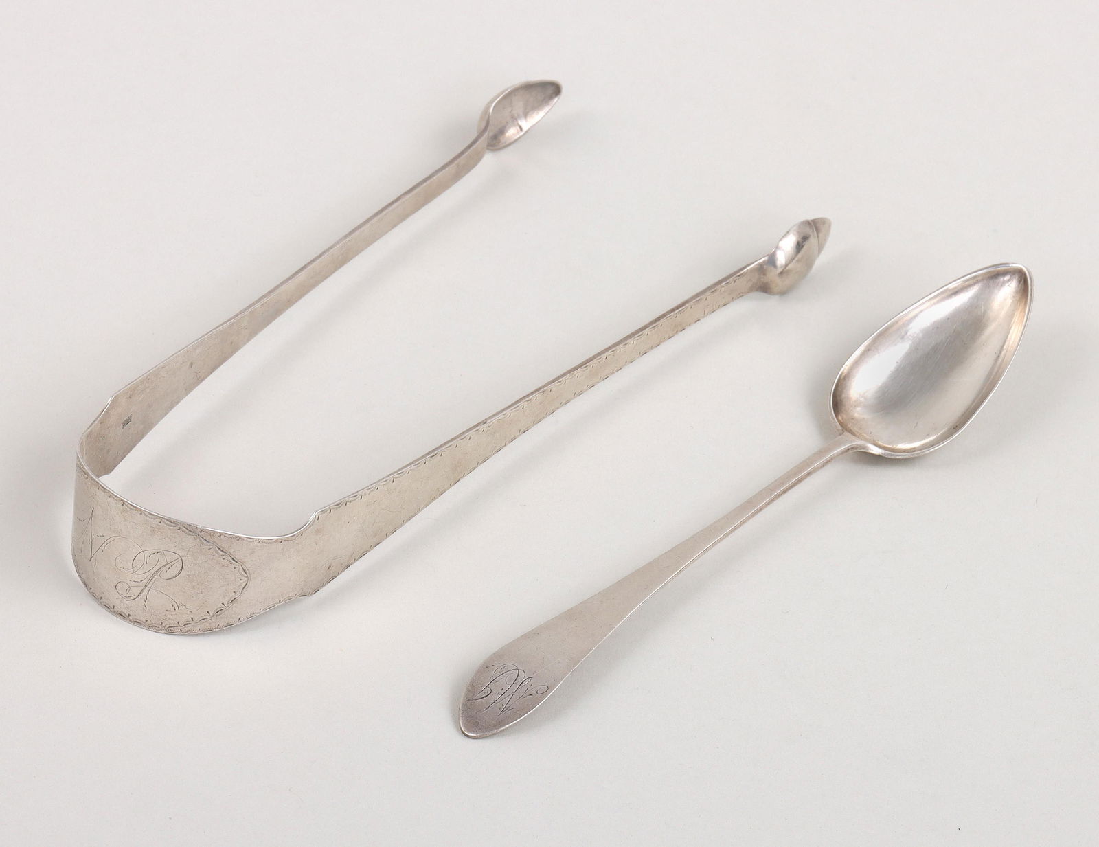 Rare, rural Pennsylvania sugar tongs and teaspoon, attributed to Charles Young, Chambersburg, PA, (1 of 9)