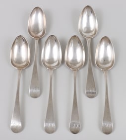 Fine set of (6) Philadelphia tablespoons, Chaudron's & Rasch, circa 1800.