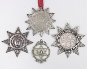 Group of (4) Georgian and Victorian sterling silver Masonic badges.