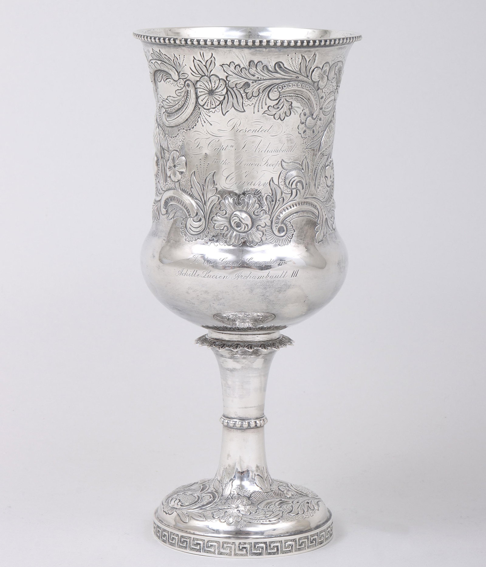 Tall standing Civil War presentation footed goblet, dated 1863. (1 of 9)