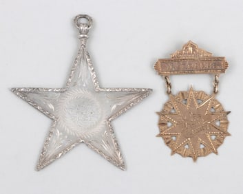 Group of (2) Civil War era gold and silver bright-cut awards.