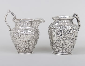 Group of (2) repousse cream pots, Kirk and Kirk & Son, Baltimore, circa 1855-65.