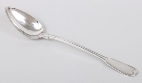 A long-handled coin silver serving spoon, Samuel Kirk, Baltimore, circa 1815.