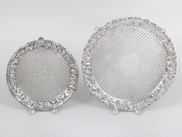 Group of (2) mid-19th century Maryland salvers, Andrew Ellicott Warner and S. Kirk & Son, Co.
