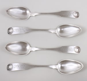 Set of (4) shell topped tablespoons owned by Mary and Francis Scott Key, made by Georgetown (D.C.)