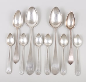 Group of (10) Virginia coin silver spoons, 1790-1810.