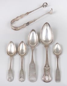 Group of (6) Savannah, GA coin silver, and a watch paper, early 19th century.