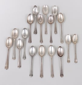 Group of (17) American mid-rib teaspoons, various makers, 1750-75.
