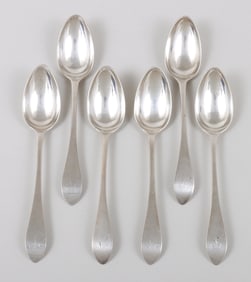Set of (6) dessert spoons "WH" maker, circa, circa 1795-1800.