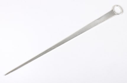 Long standard-form coin silver meat skewer, maker "JW", circa 1790-1800.