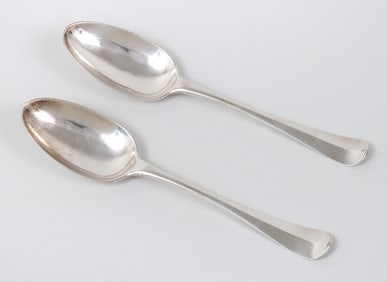 Pair of American mid-rib tablespoons, maker "DC", not identified, circa 1770.
