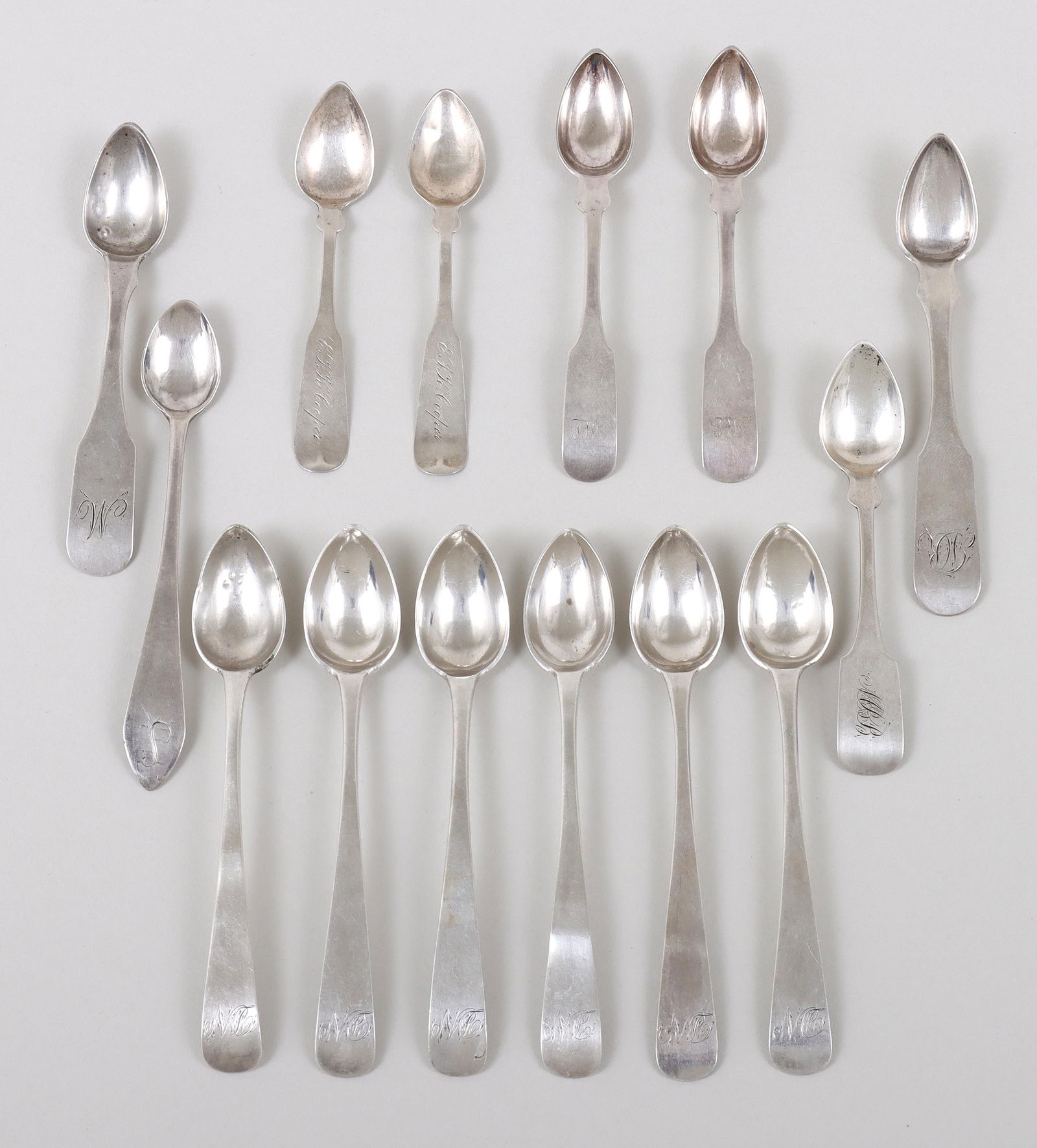 Group of (14) American miniature spoons, various makers, early 19th century. (1 of 13)