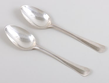 Pair of sterling silver picture back spoons with sailing ships, J. Curtis, 20th century.