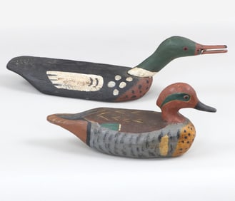 James Buttonow (Sag Harbor, Long Island, NY, 20th century), Group of (2) Folk Art Carved and Painted