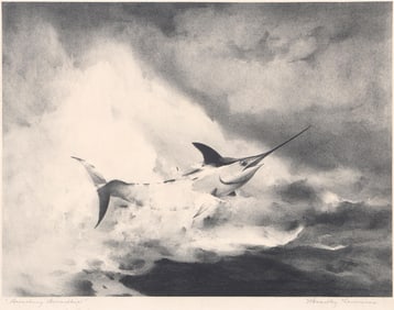 William Goadby Lawrence (American 1913-2002), ''Breaching Broadbill'', lithograph