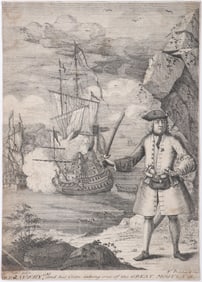 18th Century Engraving of Pirate: "Capt: Avery and his Crew taking one of the Great Mogul:s Ships"