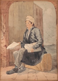 John M. Falconer (Scottish/American 1820-1903), Newsboy, watercolor
