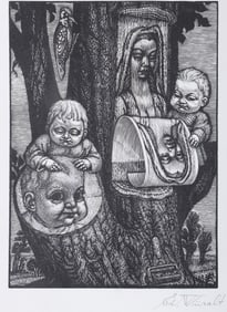 Eduard Wiiralt (Estonian 1898-1954), "The Birth of Wood Engraving", 1936, woodcut