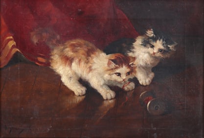 Kittens with Thread Spool (19th Century School), oil on canvas