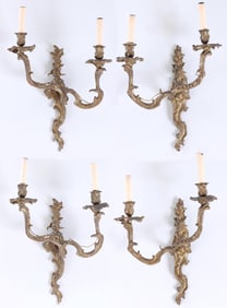 Set of (4) Louis XV Chinoiserie Gilt Bronze Two-Light Sconces