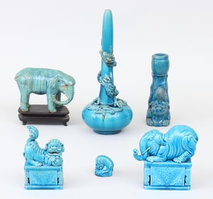 Group of (6) Chinese Ceramic Table Articles in Turquoise Glaze