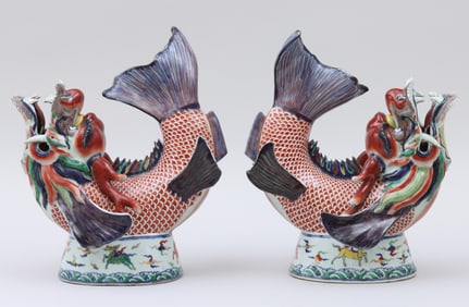 Pair of Chinese Large Porcelain Dragon-Fish