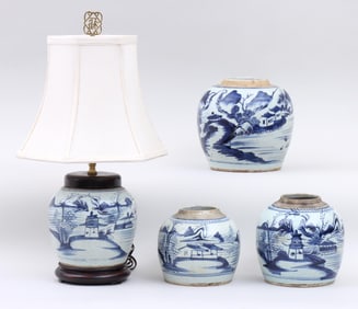 Group of (4) Chinese Blue and White Porcelain Ginger Jars