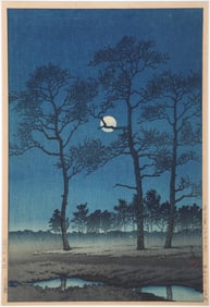 Kawase Hasui (Japanese 1883-1957), "Fuyu No Tsuki (Toyamagahara)", 1931, woodblock in colors