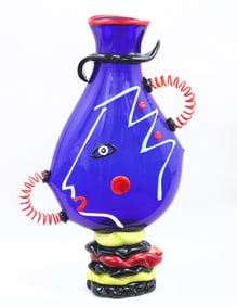 Mario Badioli (Italian b. 1940), "Picasso Head" Murano Art Glass Vase