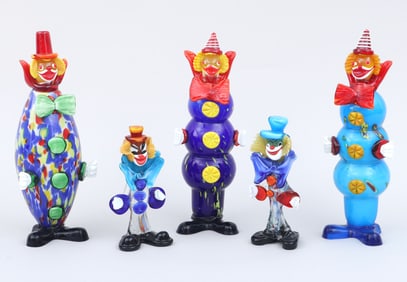 Group of (5) Murano Glass Clown Figures