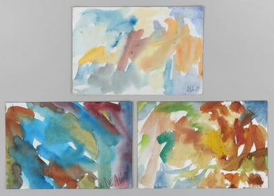 Mary Abbott (American 1921-2019), Group of (3) Untitled (Abstract), 2005, watercolors (one with oil)