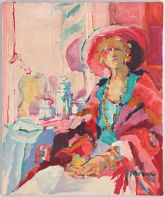 Tom Morrow (American 1928-1994), Portrait of an Actress in her Dressing Room, oil on canvas