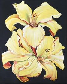 Lowell Nesbitt (American 1933-1993), "Yellow Lilies on Black", 1980, oil on canvas