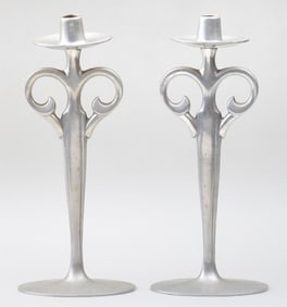 Pair of Art Deco Pewter Candlesticks