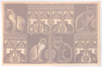 Viginia Lee Burton Demetrios (American 1909-1968), "Zaidee and Her Kittens", block printed textile