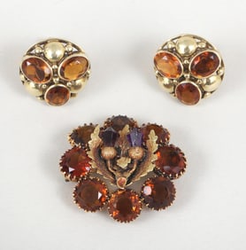 Group of (2) Gold and Citrine Jewelry