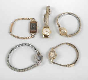 Group of (4) Ladies' Wristwatches in Gold Cases