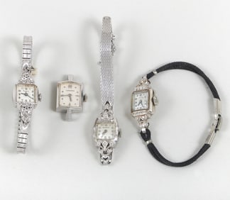 Group of (4) Ladies' Wristwatches in 14k White Gold Cases