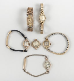 Group of (6) Ladies' Wristwatches in 14k Yellow Gold Cases