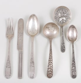 Group of (6) S. Kirk & Son Silver Flatware in the Repousse and Mayflower Patterns