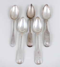 Group of (5) 18th and 19th Century New York State Coin Silver Tablespoons