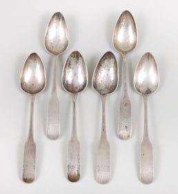 Set of (6) American Coin Silver Teaspoons, William Smith Pelletreau, Southampton, Long Island, NY,
