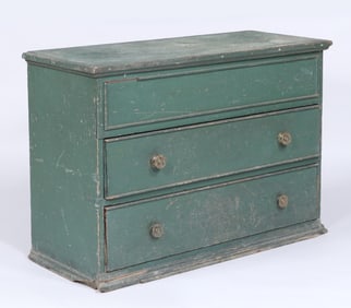 18th Century Long Island Green-Painted Pine Blanket Chest