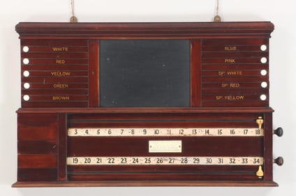 English Victorian Mahogany Billiards Scoreboard, Orme & Sons, Ltd., Manchester, London & Glasgow,