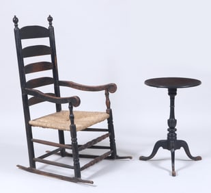 Group of (2) 19th Century American Country Furniture: Ladderback Rocker and Candlestand