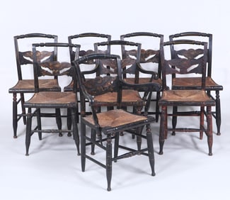 Set of (8) American Fancy Painted Dining Chairs
