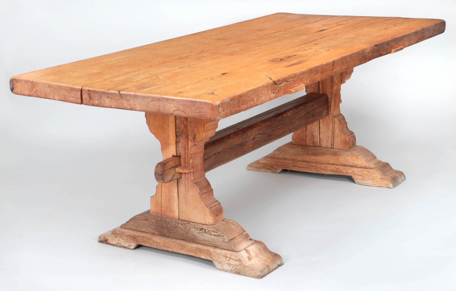 Heavy Country Trestle Table: Heavy Country Trestle Table made from reclaimed wood from Belgium. 30" h x 36 1/4 "w x 79 3/4"l