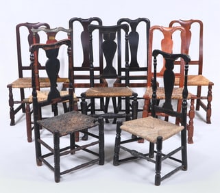Group of (9) Country Queen Ann Chairs